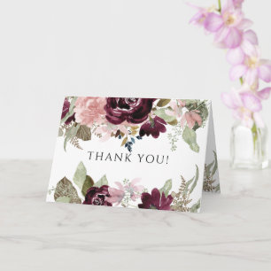 Tarjeta Borgoña Floral Elegante Boda Floral Rosa Gracias
