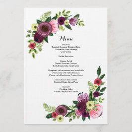 Tarjeta Borgoña floral Rubor del menú de la cena