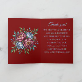 Tarjeta Borgoña Peony y Blue Rosa Boda Gracias