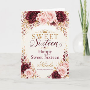 Tarjeta Borgoña, Rubor, Champagne Sweet Sixteen