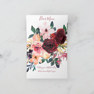 Tarjeta Borgoña y acuarela rosa floral Día de la Madre