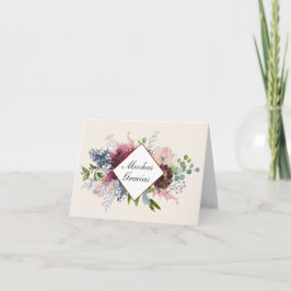 Tarjeta Borgoña y floral azul gracias en español