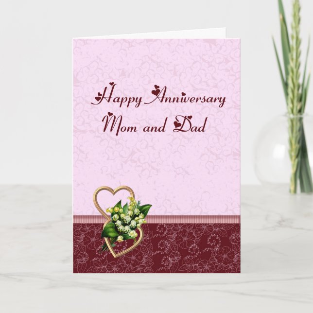 Tarjeta Borgoña y mamá y papá rosados del aniversario (Anverso)