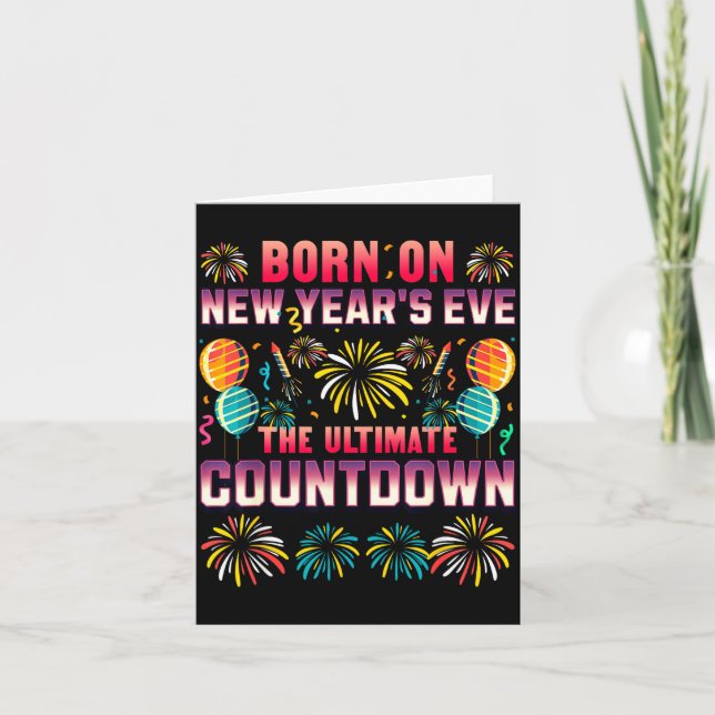 Tarjeta Born On New Year's Eve. Countdown. Birthday  (Anverso)