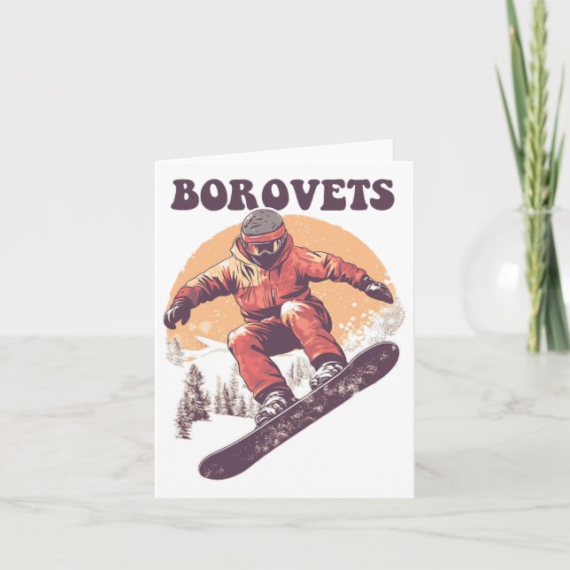Tarjeta Borovets Bulgaria Retro Snowboard (Anverso)
