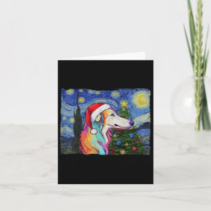Tarjeta Borzoi Santa Hat Navidades Stark Night Dog Art Pa