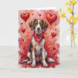 Tarjeta Borzoi Valentine Perro Sentado con Corazones Rojo