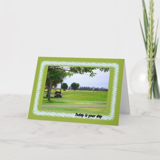 Tarjeta Boses Day, Campo de Golf y Golfer (Anverso)