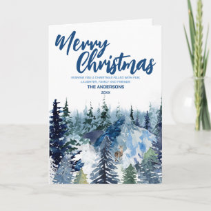 Tarjeta Bosque de árboles de Navidad azules alegres Reno m