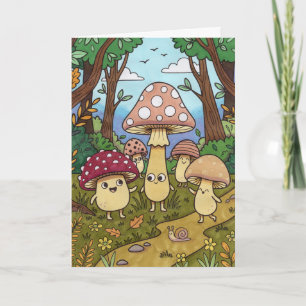 Tarjeta Bosque de Hongos Encantador y Caprichoso