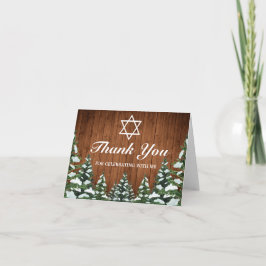 Tarjeta Bosque de madera nevosa Bar Mitzvah rural Gracias