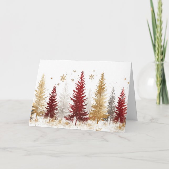 Tarjeta Bosque de nieve con árboles de oro y plata (Anverso)