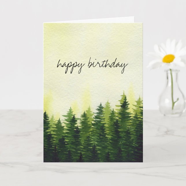 Tarjeta Bosque de pinos verdes | Cumpleaños feliz (Planta pequeña)