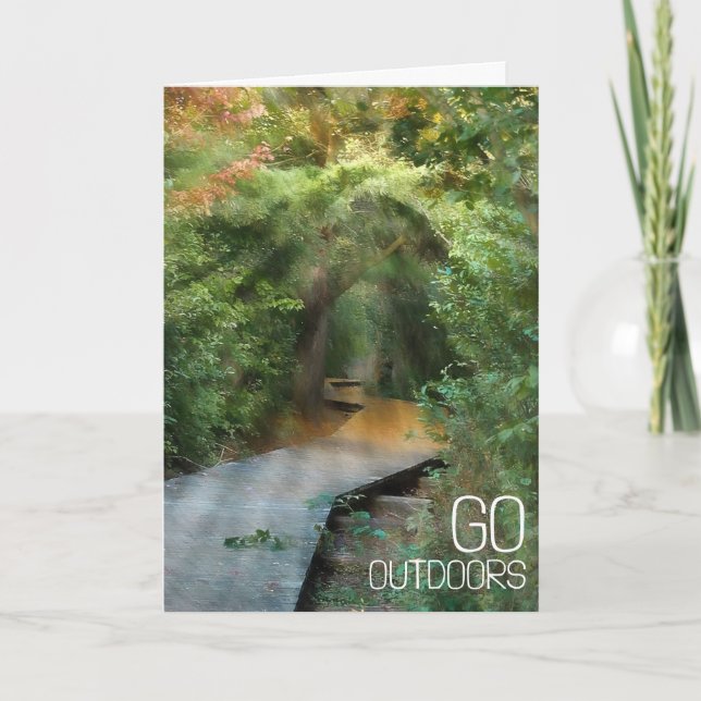 Tarjeta Bosque inspirador con vigas de sol (Anverso)