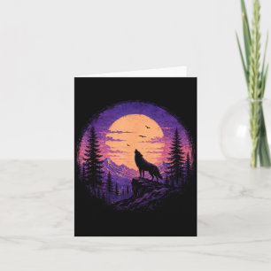 Tarjeta Bosque lunar de montaña de lobo naturaleza salvaje