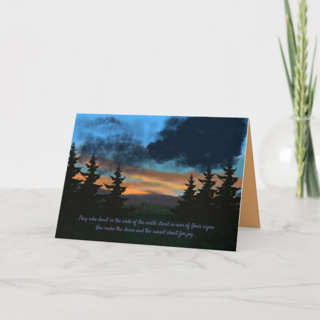 Tarjeta Bosque oscuro Bosque atardecer árboles de pino (Anverso)