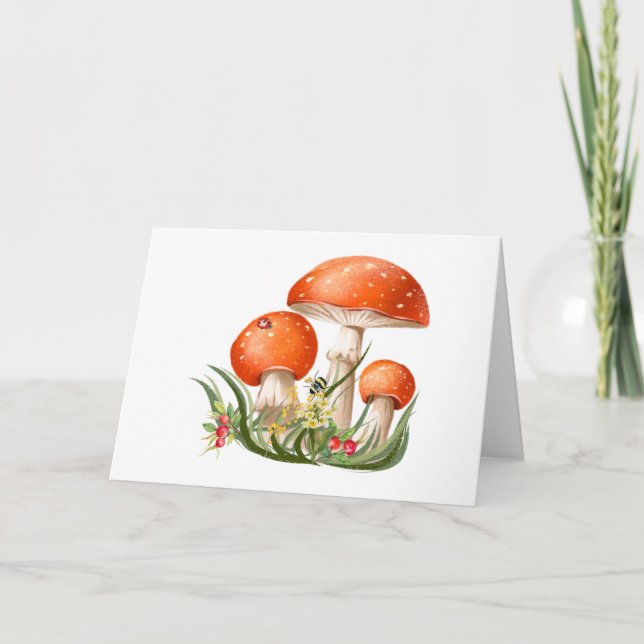 Tarjeta Bosque Rojo Mushrooms Naturaleza acuarela (Anverso)