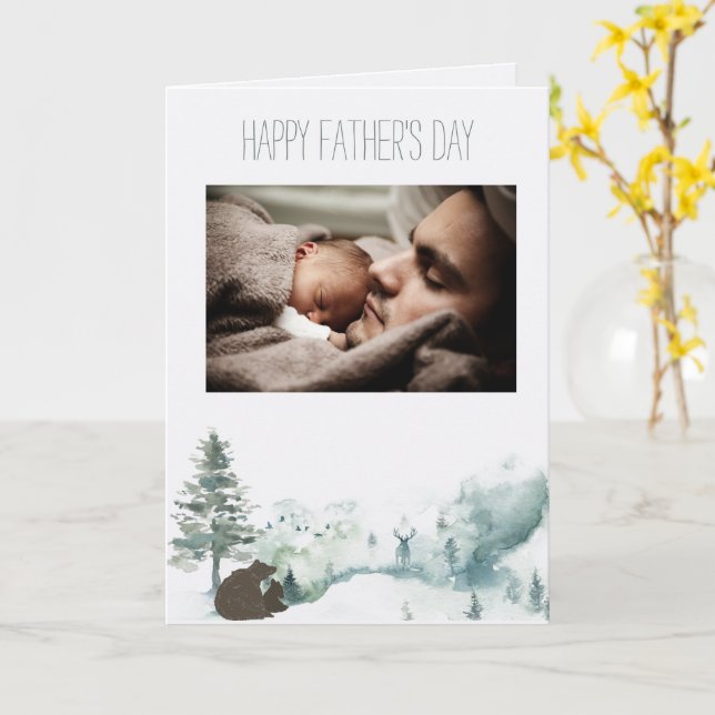 Tarjeta Bosque Tierra de Osos Día del Padre con Foto (flor amarilla)