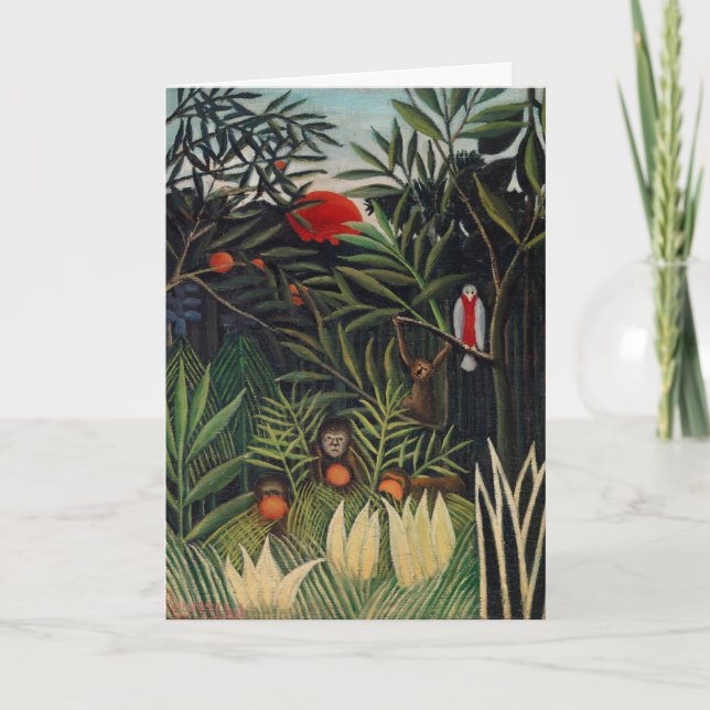 Tarjeta Bosque tropical con monos por Henri Rousseau (Anverso)