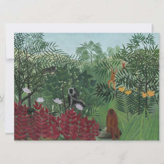 Tarjeta Bosque Tropical Con Simios y Serpiente (Rousseau) (Anverso)