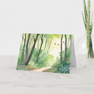 Tarjeta Bosque verde floreciente   Acuarela de la naturale