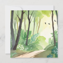Tarjeta Bosque Verde Floreciente | Acuarela de la Naturale