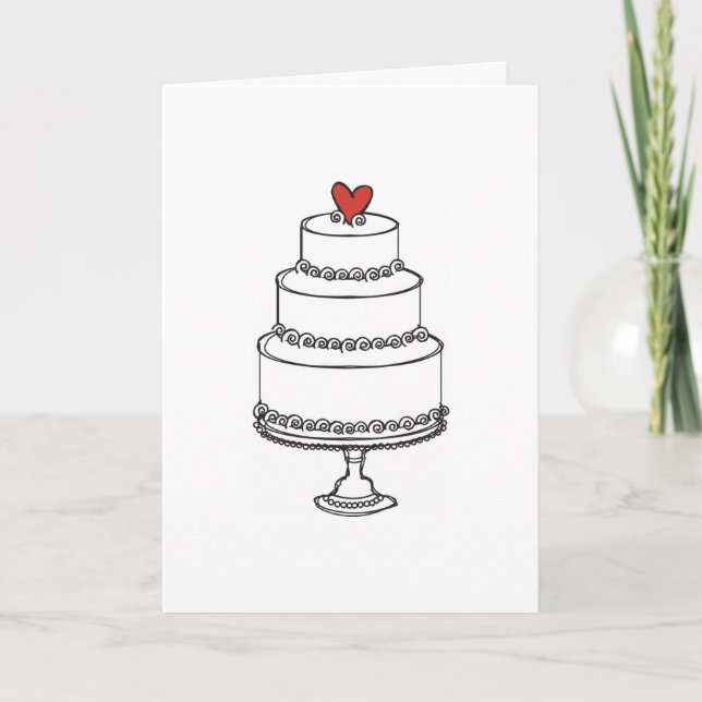 Tarjeta Bosquejo del pastel de bodas - llano (Anverso)