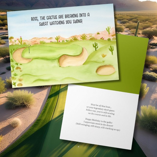 Tarjeta Boss Birthday Desert Golf Course Watercolor (Subido por el creador)