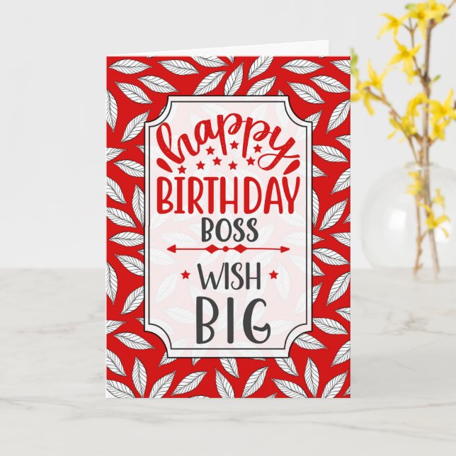 Tarjeta Boss Wish Big Red Botanical Typography Birthday (flor amarilla)