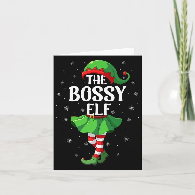 Tarjeta Bossy Elf Christmas Girls Women Elf Squad Xmas Fam (Anverso)