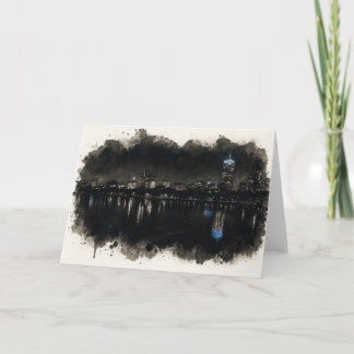 Tarjeta Boston Skyline Watercolor Night Greeting Card