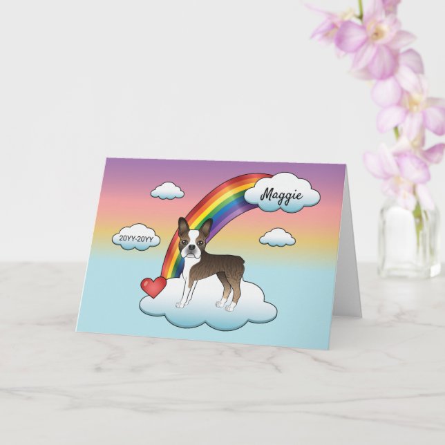 Tarjeta Boston Terrier Atigrado Y Blanco Memorial Arcoíris (Orquídea)