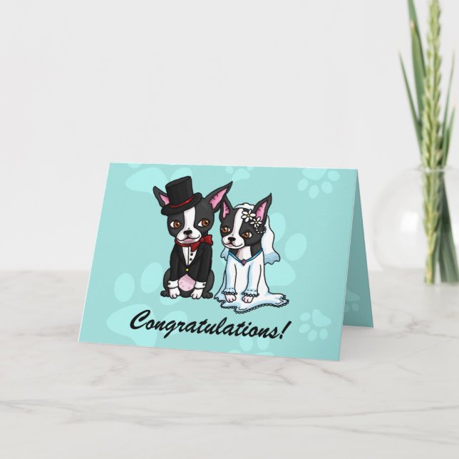 Tarjeta Boston Terrier Bride y Groom (Anverso)