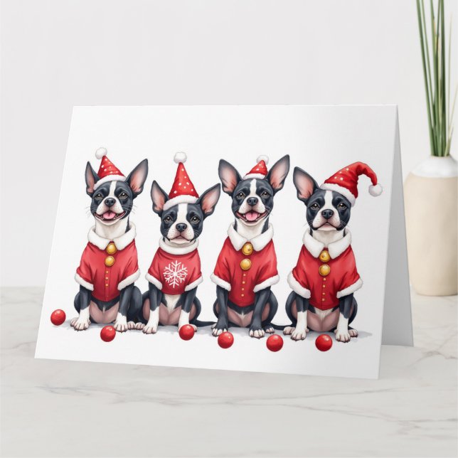 Tarjeta Boston Terrier Christmas Dress Santa Hat (Anverso)