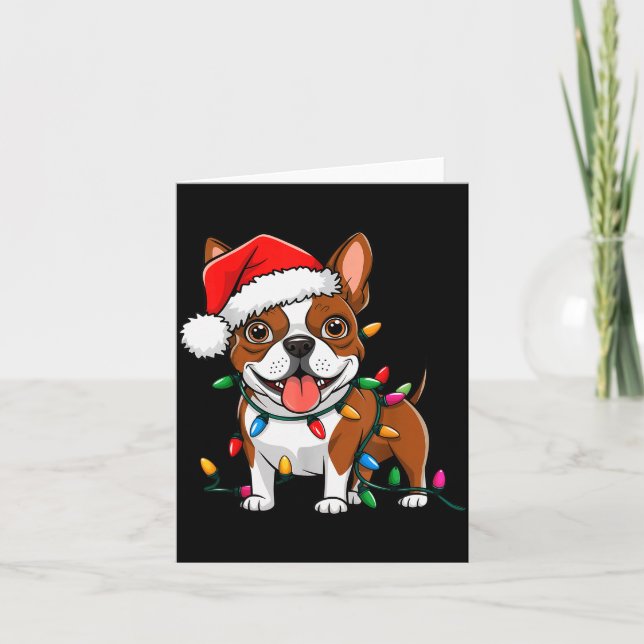 Tarjeta Boston Terrier Christmas Lights Xmas Dogs Men Wome (Anverso)