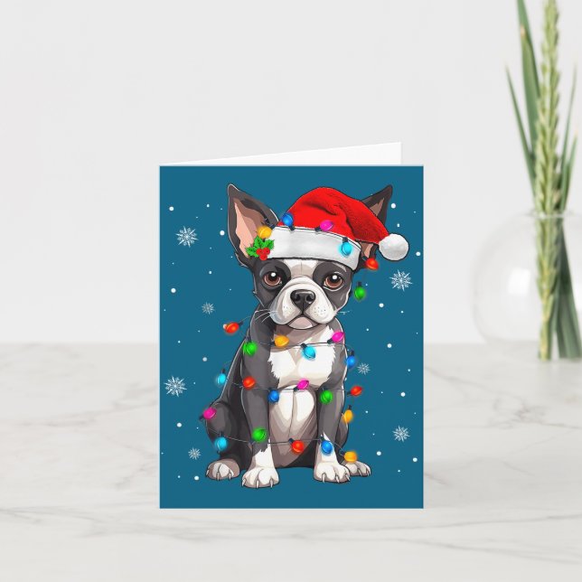 Tarjeta Boston Terrier Christmas Santa Hat  (Anverso)