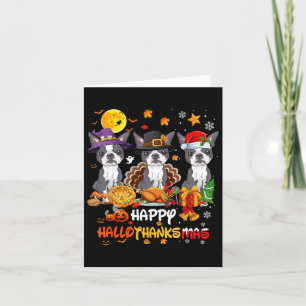Tarjeta Boston Terrier Dog Happy Halloween Acción de Graci
