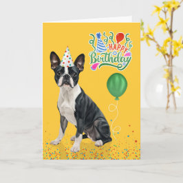 Tarjeta Boston Terrier Dog Party Hat Yellow Birthday