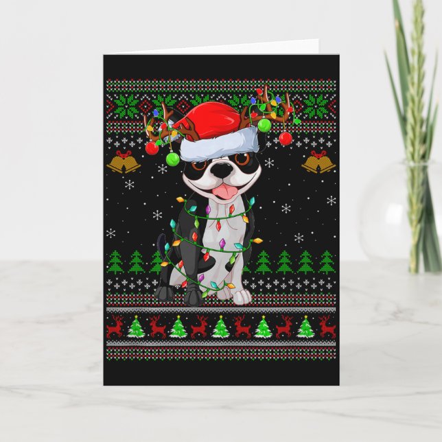 Tarjeta Boston Terrier Dog Ugly Christmas Sweater Holiday  (Anverso)