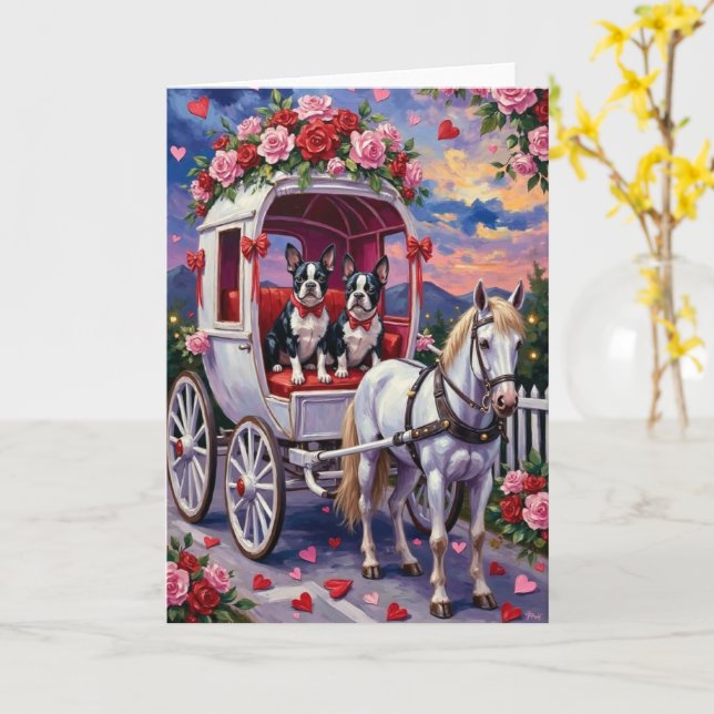 Tarjeta Boston Terrier  Dog Valentine's Day (flor amarilla)