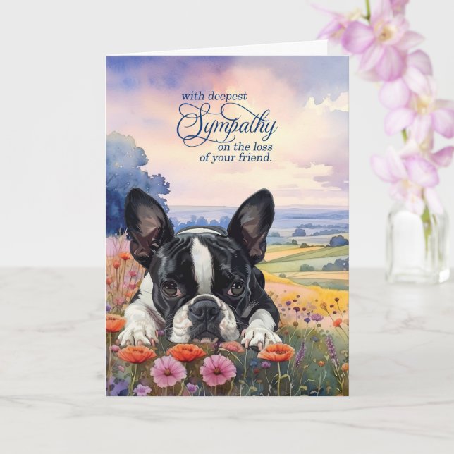 Tarjeta Boston Terrier Dog with Wildflowers Pet Sympathy (Orquídea)