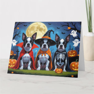 Tarjeta Boston Terrier Dogs Calabaza Halloween Funny