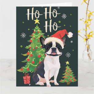 Tarjeta Boston Terrier en Navidades de nieve