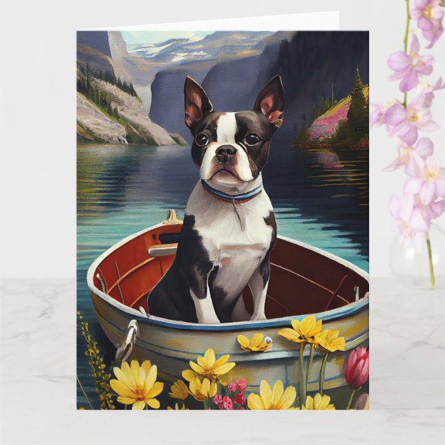 Tarjeta Boston Terrier en un remo: Una aventura escénica (Orquídea)