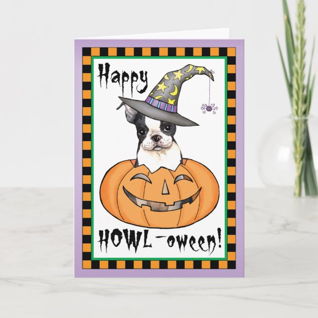 Tarjeta Boston Terrier Halloween (Anverso)
