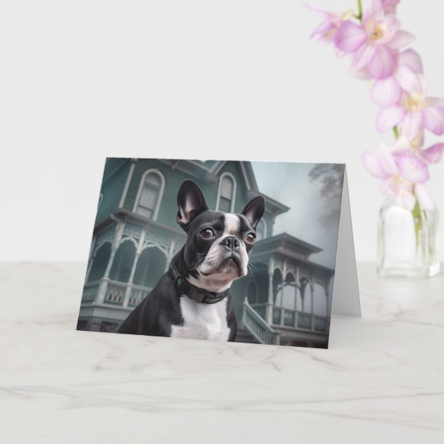 Tarjeta Boston Terrier Halloween Aterrador (Orquídea)