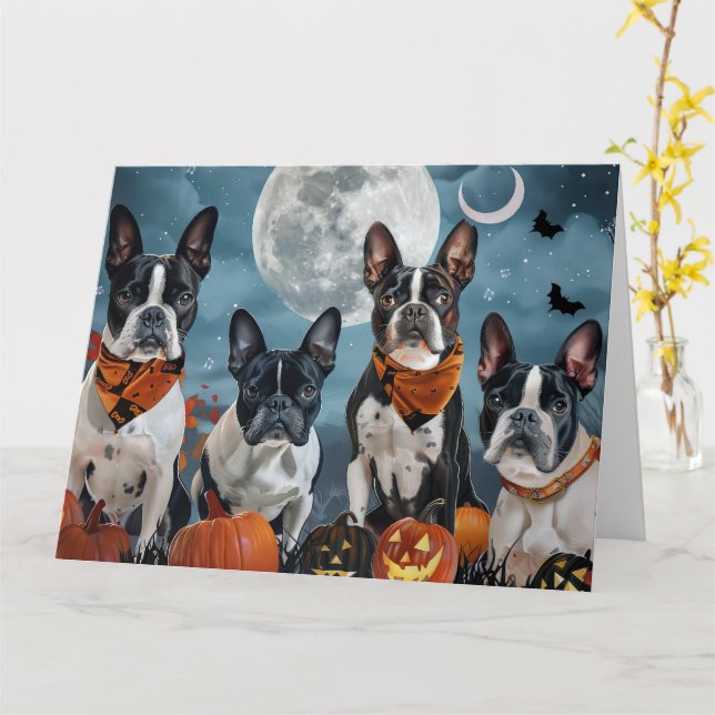 Tarjeta boston terrier Halloween Spooky (flor amarilla)