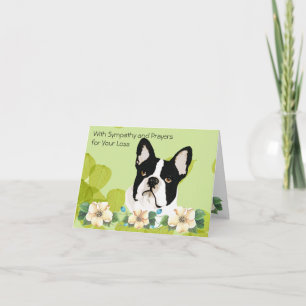 Tarjeta Boston Terrier, hoja verde floral