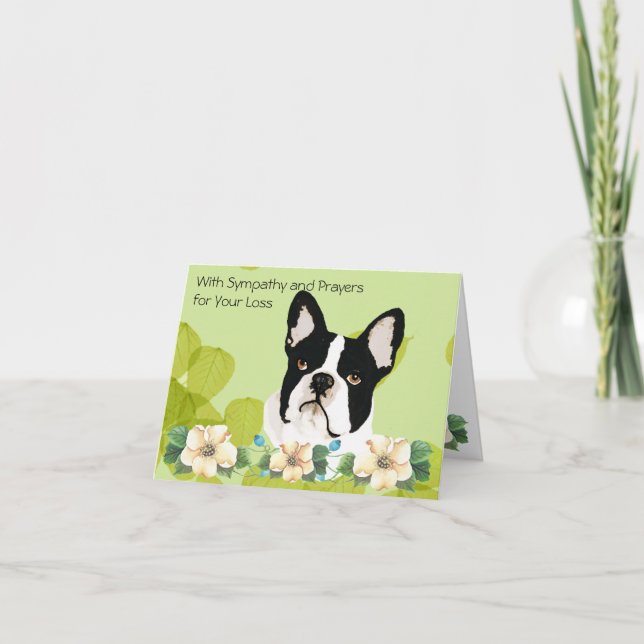 Tarjeta Boston Terrier, hoja verde floral (Anverso)