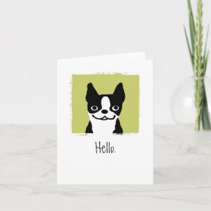 Tarjeta Boston Terrier "Hola" Perro de Dibujos Animados